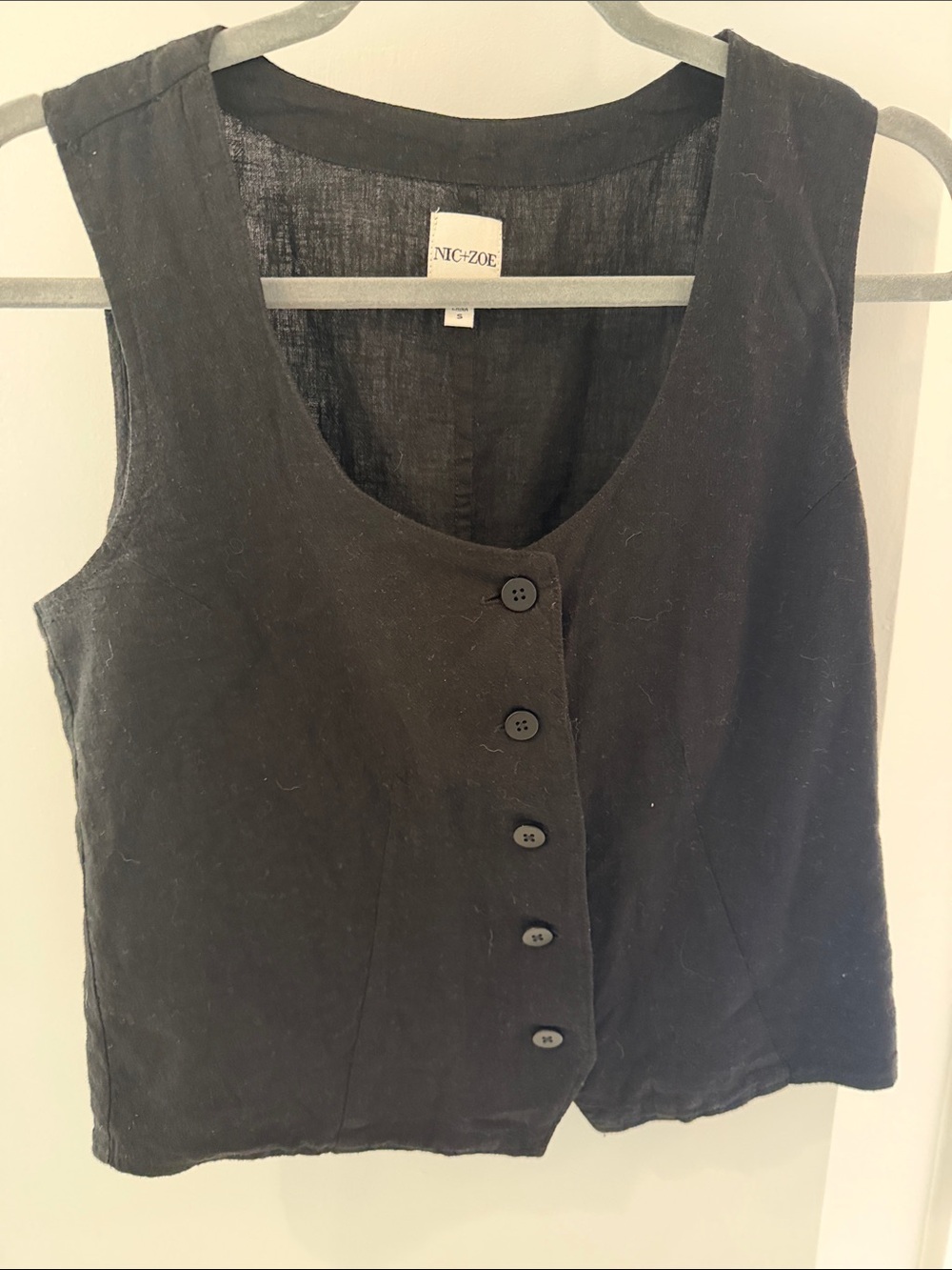Nic+Zoe Women's Black Button-Front Linen Vest